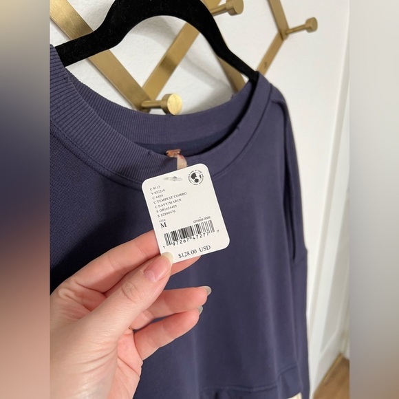 FREE PEOPLE Eleanor Sweatshirt Tunic Dress Tempest Combo Navy Ivory Size Medium - Picture 4 of 5